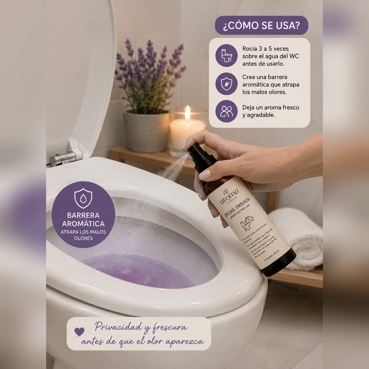 Brume Privada – Spray preuso para WC, encapsulador de olores, Lavanda 100 ml